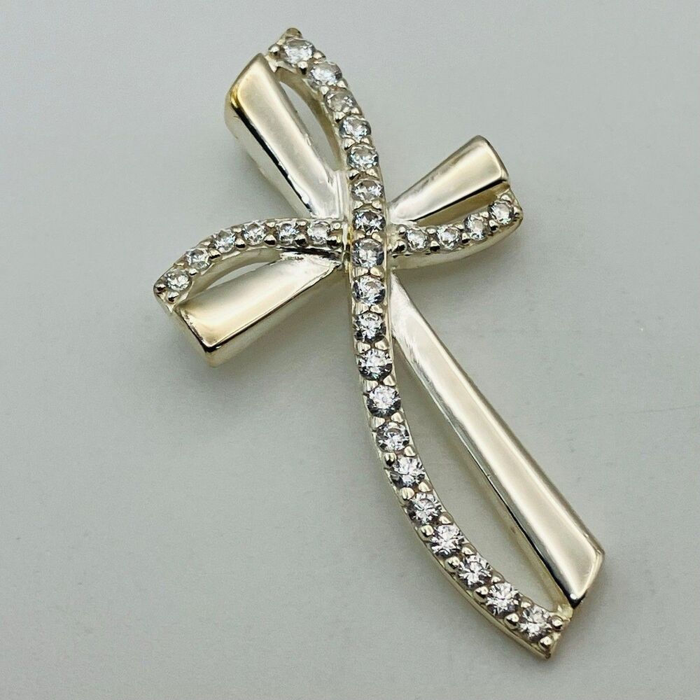 Signed Sterling Rhinestone Cross Pendant 3.0 G
